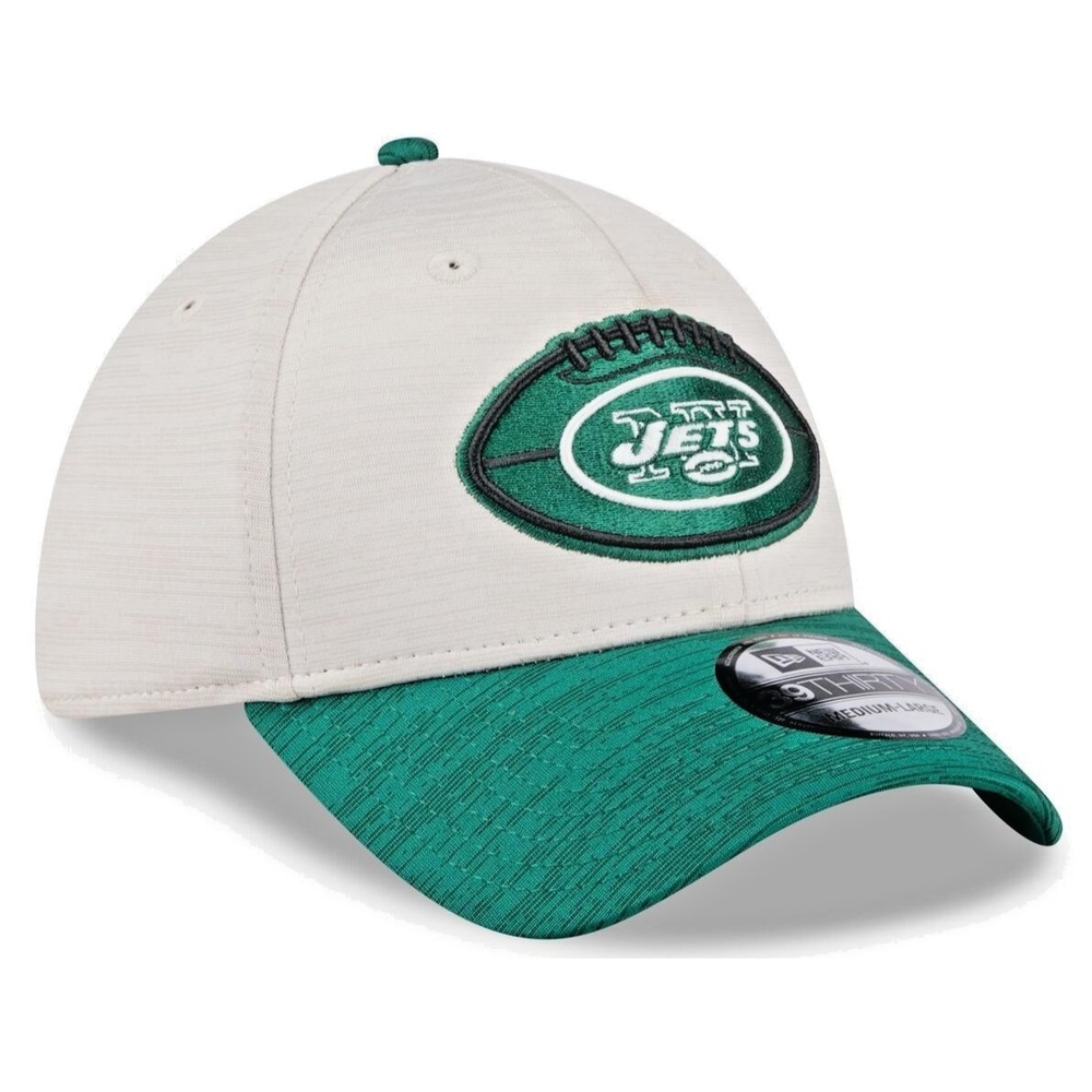 Men's New Era Stone/Green New York Jets 2024 Sideline Historic 39THIRTY Flex Hat